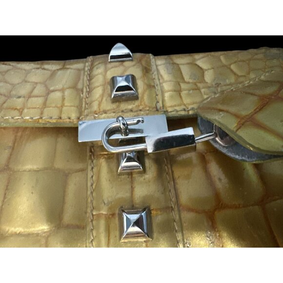 Cynthia Rowley Purse Gold Metallic Croc Embossed Leather Cocco Bello Mini Bag - Picture 6 of 11